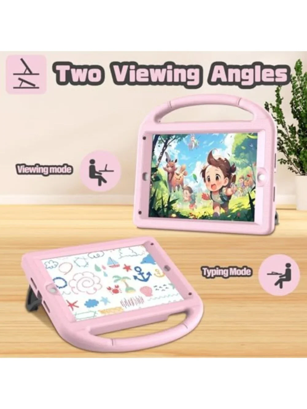 Shockproof Kids iPad Case for 5th/6th Gen, Air 1/2, Pro 9.7 - Light Pink